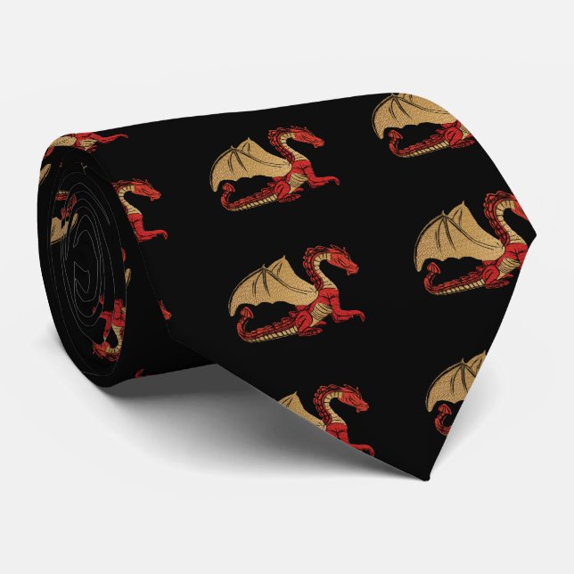 Red and Gold Dragon Krawatte (Gerollt)