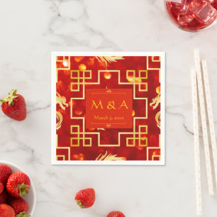 Red and Gold Dragon Wedding Cocktail Napkins Serviette