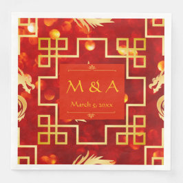 Red and Gold Dragon Wedding Dinner Napkins Serviette