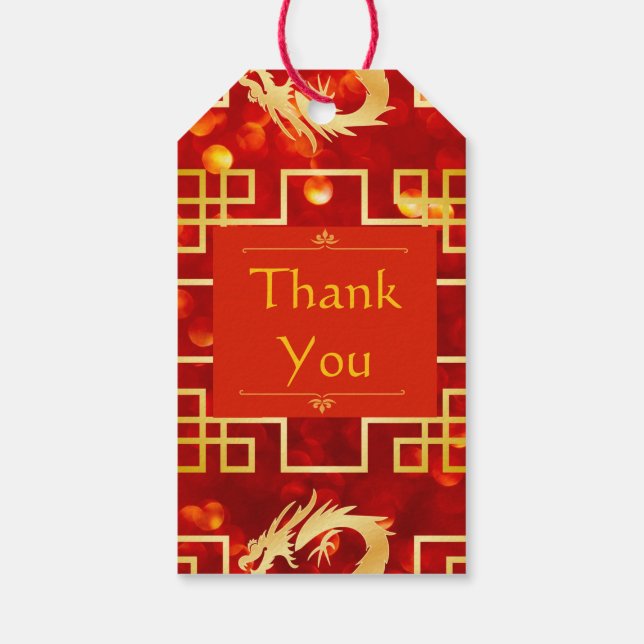 Red and Gold Dragon Wedding Geschenkanhänger (Rückseite)
