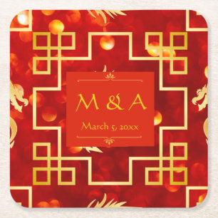 Red and Gold Dragon Wedding Rechteckiger Pappuntersetzer