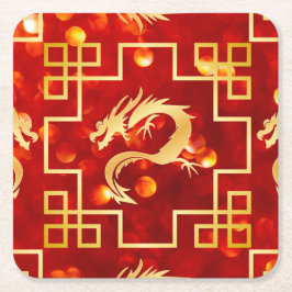 Red and Gold Dragon Wedding Rechteckiger Pappuntersetzer