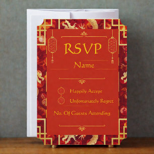 Red and Gold Dragon Wedding Ticket RSVP Card