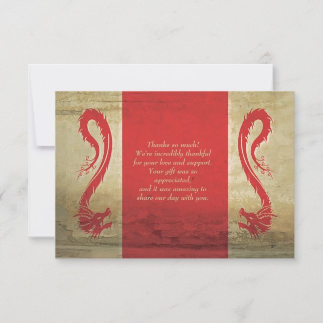 Red and Gold Dragons Asian Themed Wedding Dankeskarte (Vorderseite)