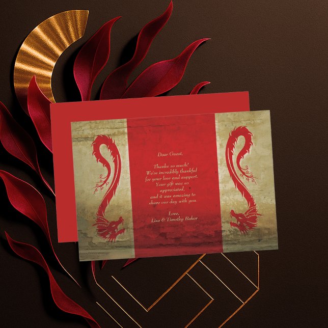 Red and Gold Dragons Asian Themed Wedding Dankeskarte (Red and Gold Dragons Asian Themed Wedding Thank You Card)