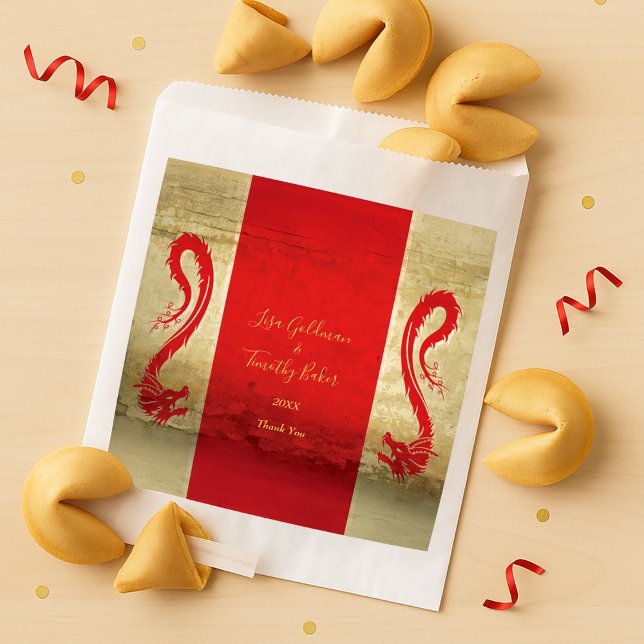 Red and Gold Dragons Asian Themed Wedding Geschenktütchen (Red and Gold Dragons Asian Themed Wedding Favor Bag)