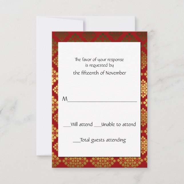 Red and Gold Elegante Response Card RSVP Karte (Vorderseite)