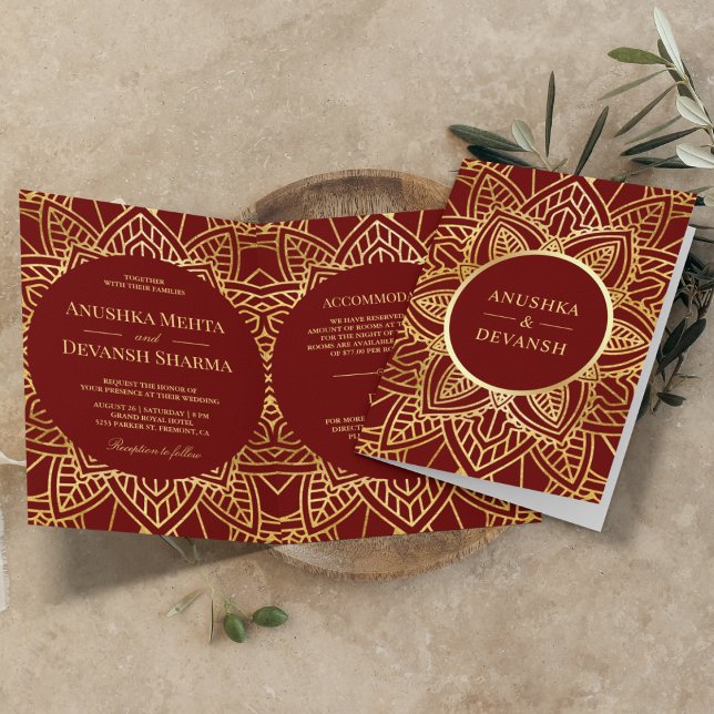 Red and Gold Ethnic Mandala Indian Wedding Einladung (Von Creator hochgeladen)
