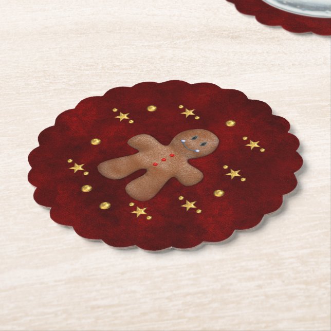 Red and Gold Gingerbrot Mann Niedlich Weihnachten Untersetzer (angewinkelt)