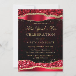 Red and Gold Glam Tränen Neujahr Einladung