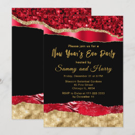 Red and Gold Glam Tränen Silvester Party Einladung