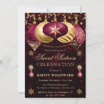 Red and Gold Glitzer Baubles 16 . Geburtstag