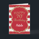 Red and Gold Glitzer Confetti 70. Geburtstagskarte Karte<br><div class="desc">Rot und Gold Glitzer Confetti 70. Geburtstagskarte mit personalisiertem Namen.Für weitere Anpassungen klicken Sie bitte auf die Schaltfläche "Anpassen" und verwenden Sie unser Designwerkzeug,  um diese Vorlage zu ändern.</div>