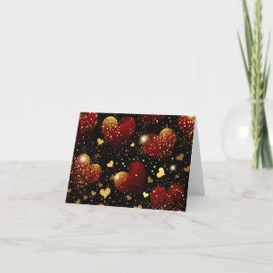 Red and Gold Hearts Blank Dankeskarte