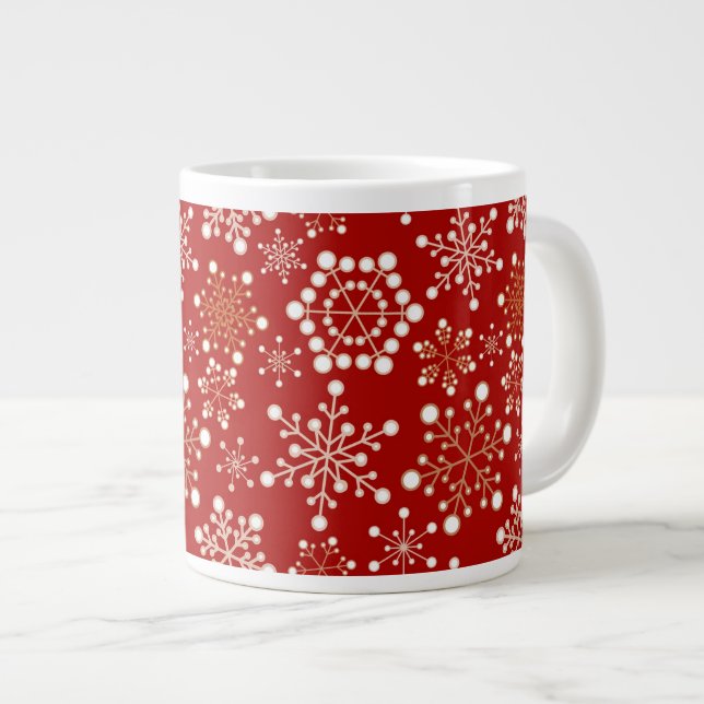 Red and Gold Holiday Pattern Jumbo-Tasse (Vorderseite Rechts)