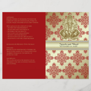 Red and Gold Indian Damask Programme de mariage hi