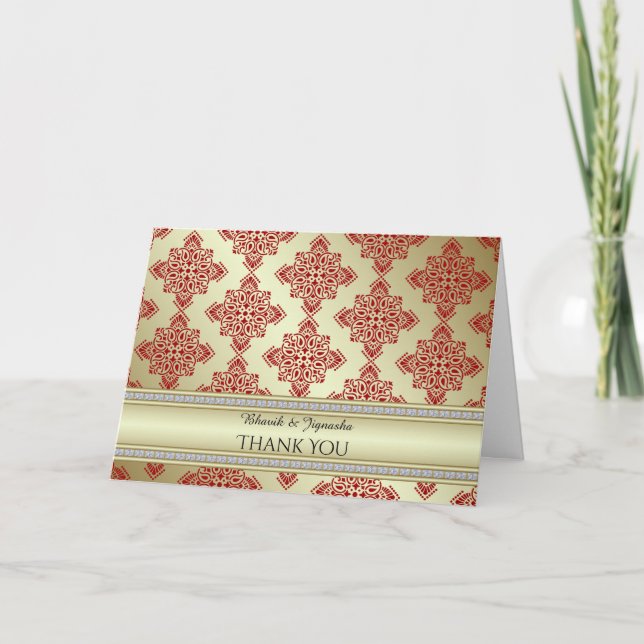 Red and Gold Indian Damask Vielen Dank Dankeskarte (Vorderseite)
