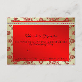 Red and Gold Indian Damask Wedding Response Card RSVP Karte