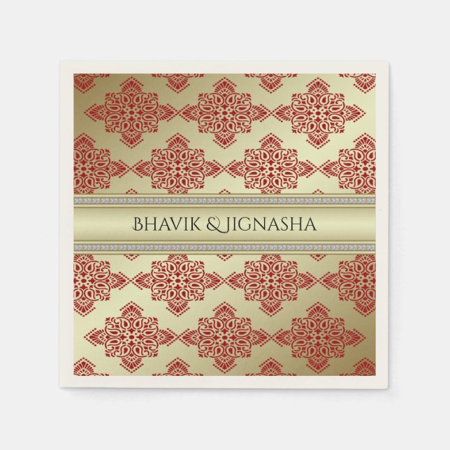 Red and Gold Indian Damask Wedkin Napkin Serviette (Vorderseite)