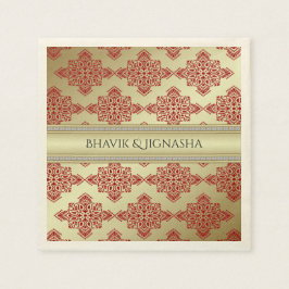 Red and Gold Indian Damask Wedkin Napkin Serviette