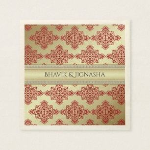 Red and Gold Indian Damask Wedkin Napkin Serviette