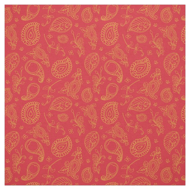 Red and Gold Indian Saree Paisley Pattern Stoff (Muster)