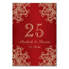 Red and Gold Indian Style Wedding Number Tischnummer