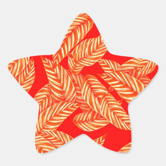 Red and Gold Leaf Muster Star Sticker (Vorderseite)