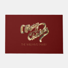 Red and Gold Look Script Frohe Weihnachtsmatte Fußmatte