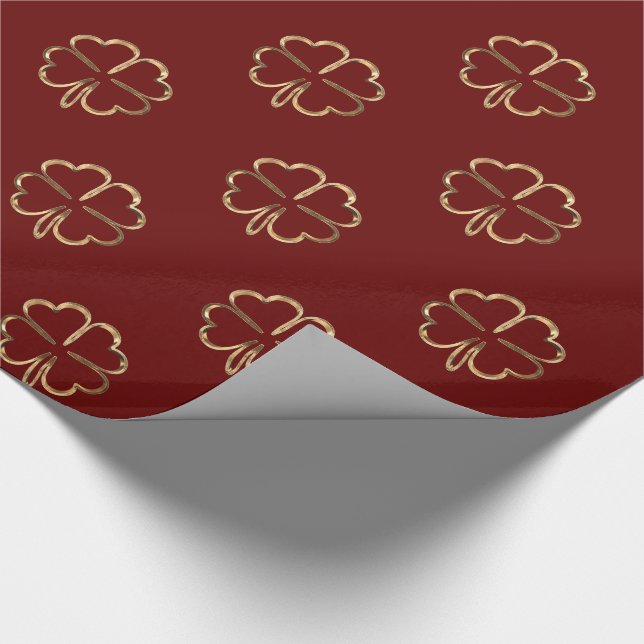 Red and Gold Look Vier Leaf Clolies Geschenkpapier (Ecke)