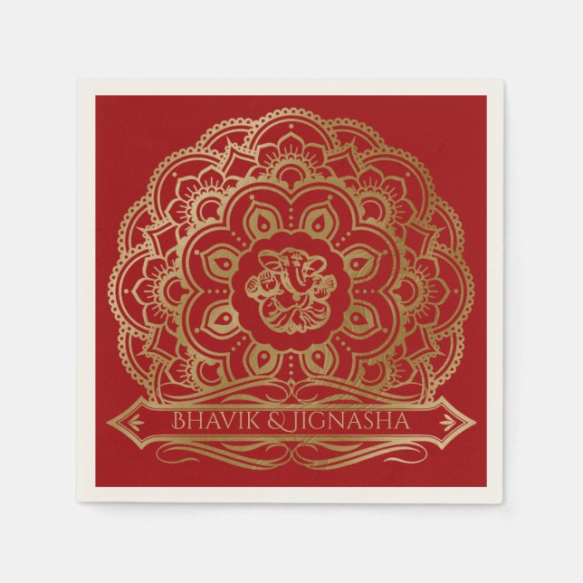 Red and Gold Mandala Indian Wedkin Napkin Serviette (Vorderseite)