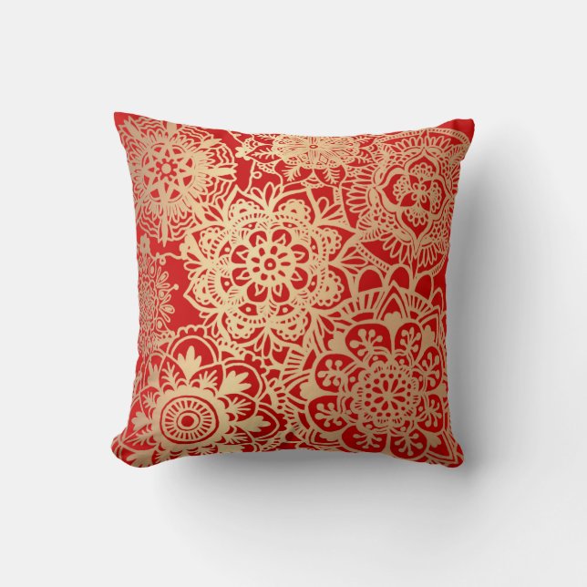 Red and Gold Mandala Muster Kissen (Vorderseite)