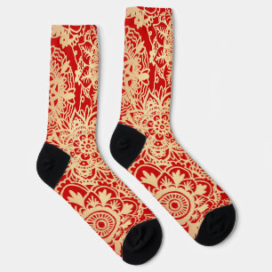 Red and Gold Mandala Muster Socken