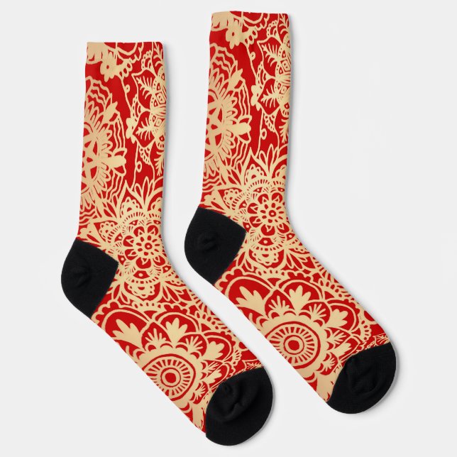 Red and Gold Mandala Muster Socken (Rechts)