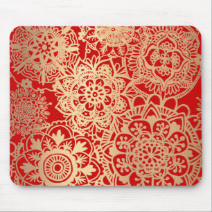Red and Gold Mandala Pattern Mousepad