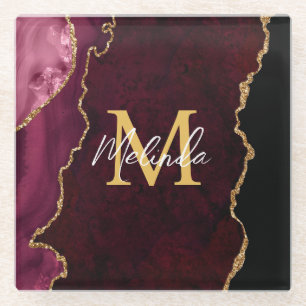 Red and Gold Marmor Agate Glasuntersetzer