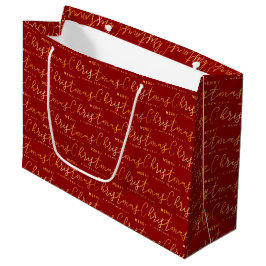 Red and Gold Merry Christmas Word Art Große Geschenktüte