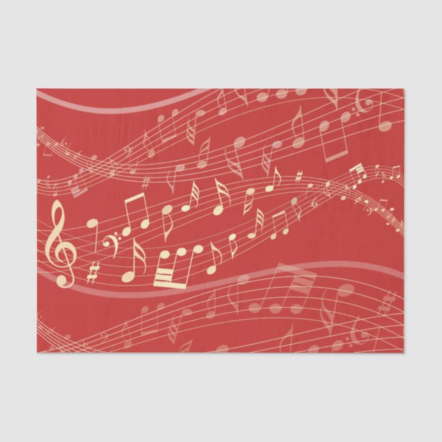 Red and Gold Musical Weihnachtszettel Seidenpapier (Vorderseite)