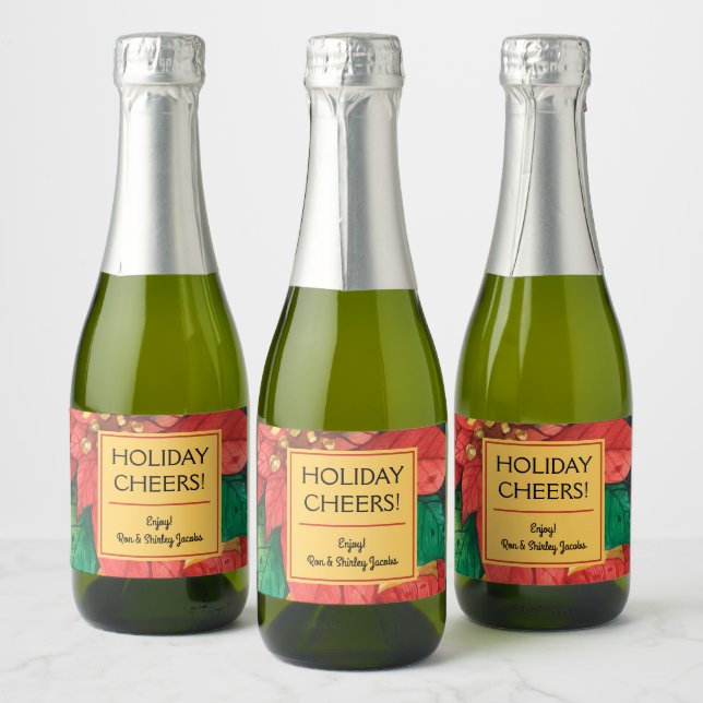 Red and Gold Poinsettias Holiday Christmas Mini (Flaschen)