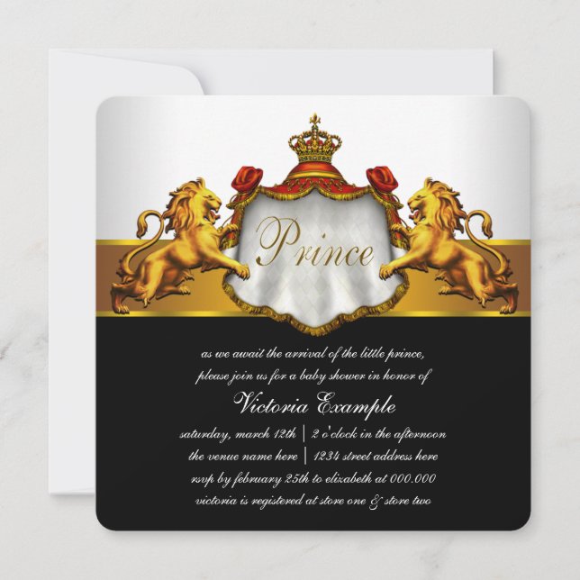 Red and Gold Prince Baby Dusche Einladung (Vorderseite)