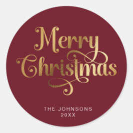 Red and Gold Retro Frohe Weihnachtsschrift Custom Runder Aufkleber