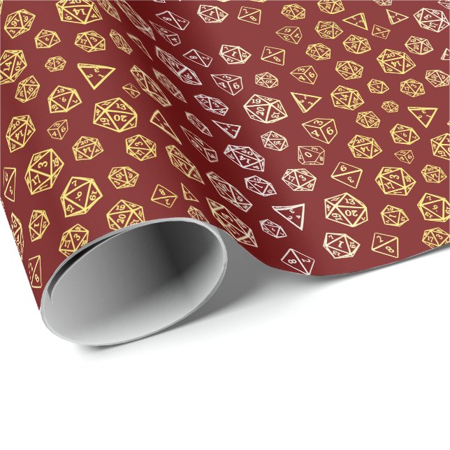 Red and Gold Roleplaying Dice Wrapping Paper Geschenkpapier (Rolleneckpunkt)