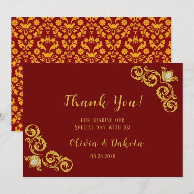 Red and Gold Royal Wedding Danke Cards Einladung (Vorne/Hinten)