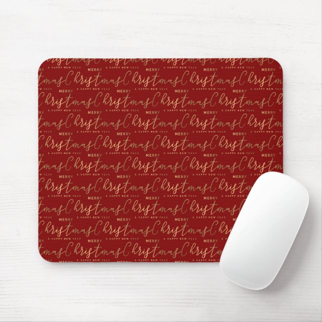 Red and Gold Script Frohe Weihnachten Glück Neues  Mousepad (Mit Mouse)