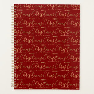 Red and Gold Script Frohe Weihnachten Glück Neues  Planer