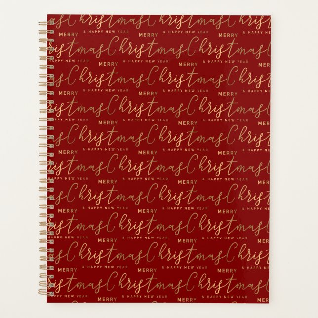 Red and Gold Script Frohe Weihnachten Glück Neues  Planer (Vorderseite)