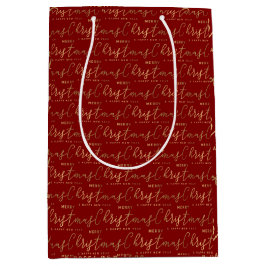 Red and Gold Script Weihnachten Mittlere Geschenktüte