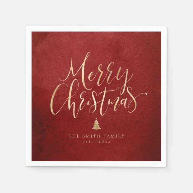 Red and Gold Simple Calligraphy Frohe Weihnachten Serviette (Vorderseite)