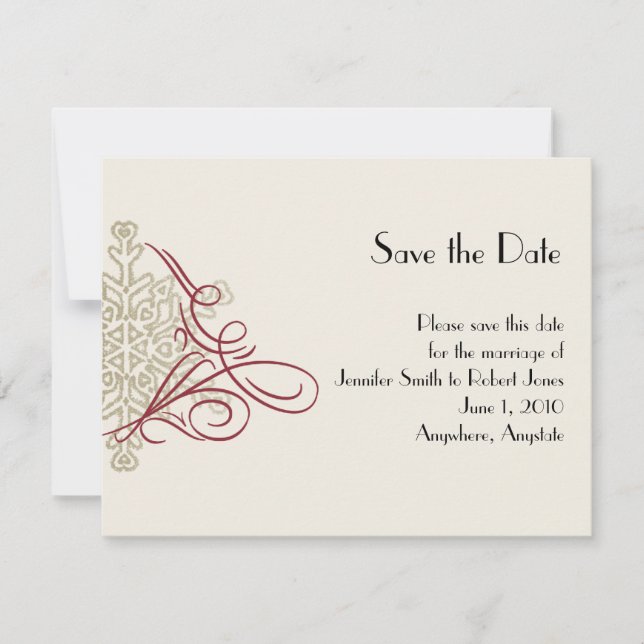 Red and Gold Snowflake Wedding Save the Date (Vorderseite)