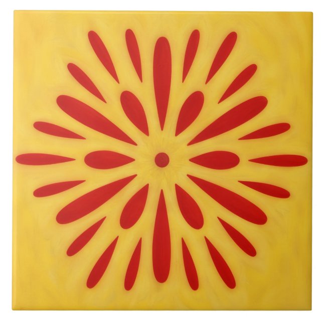 Red and Gold Sun Symbol Art Tile Fliese (Vorderseite)